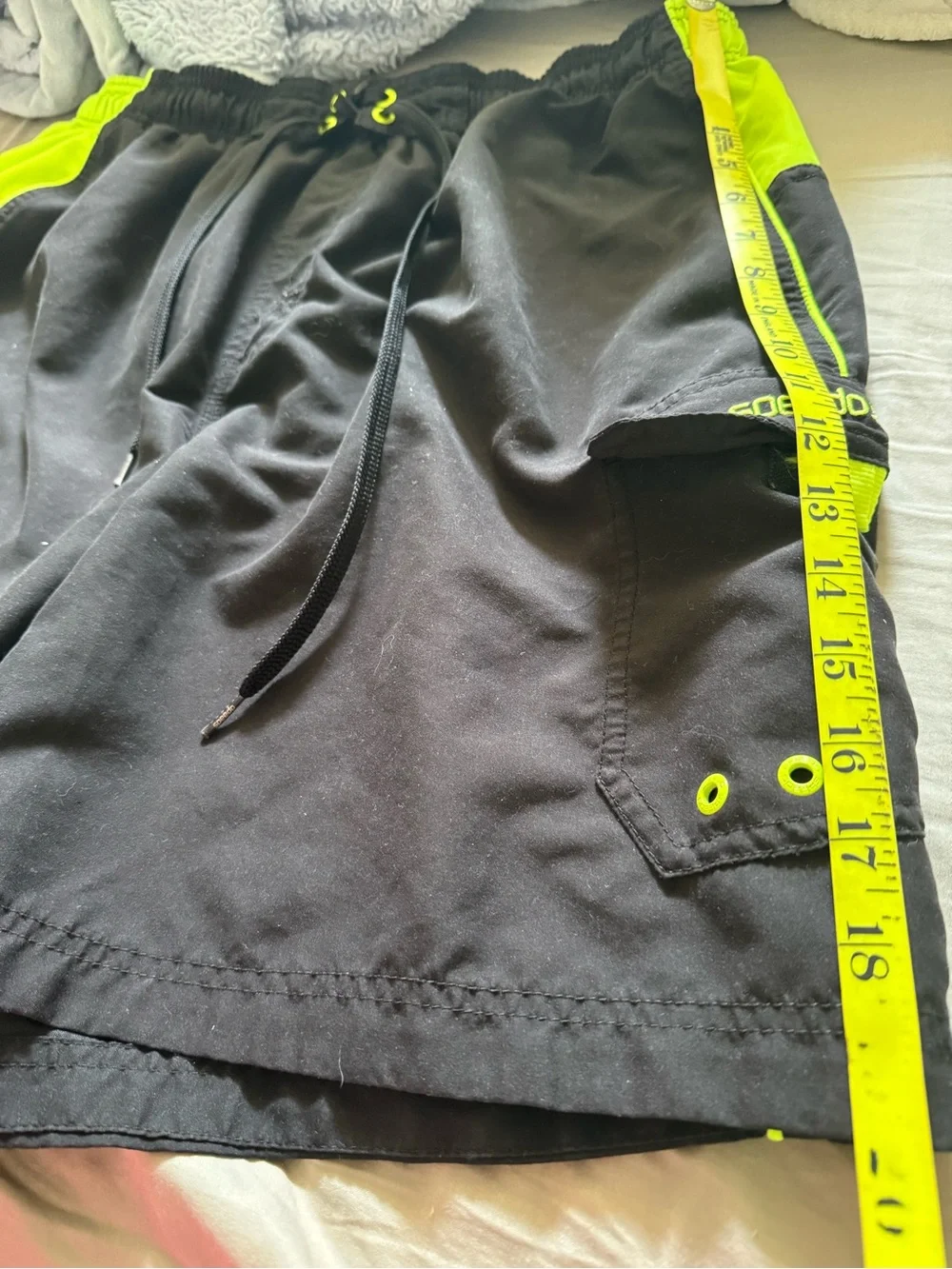 Speedo Black Swim Shorts with Neon Green Accents guc XL w/pockets